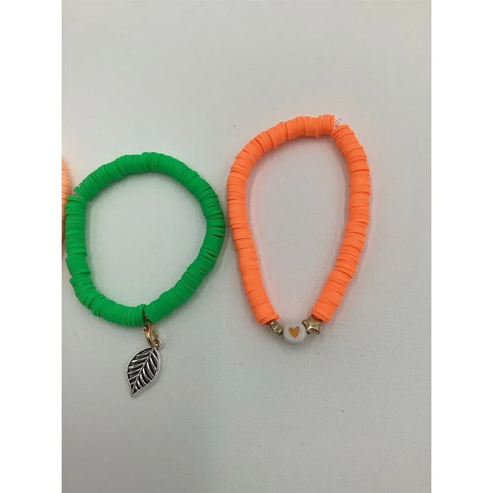 Multicolor Clay Bead‎ Bracelet Set with Charms (3 Pcs) New